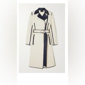 NWT AKRIS Ola Leather Trim Raffia Trench Coat